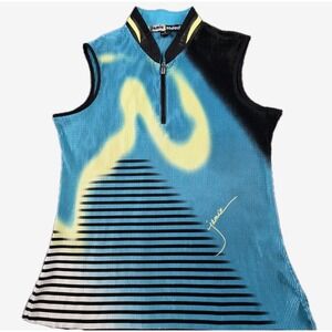 Jamie Sadock M Sleeveless 1/4 Zip Tank Top Golf Tennis Pickleball Pleated Green